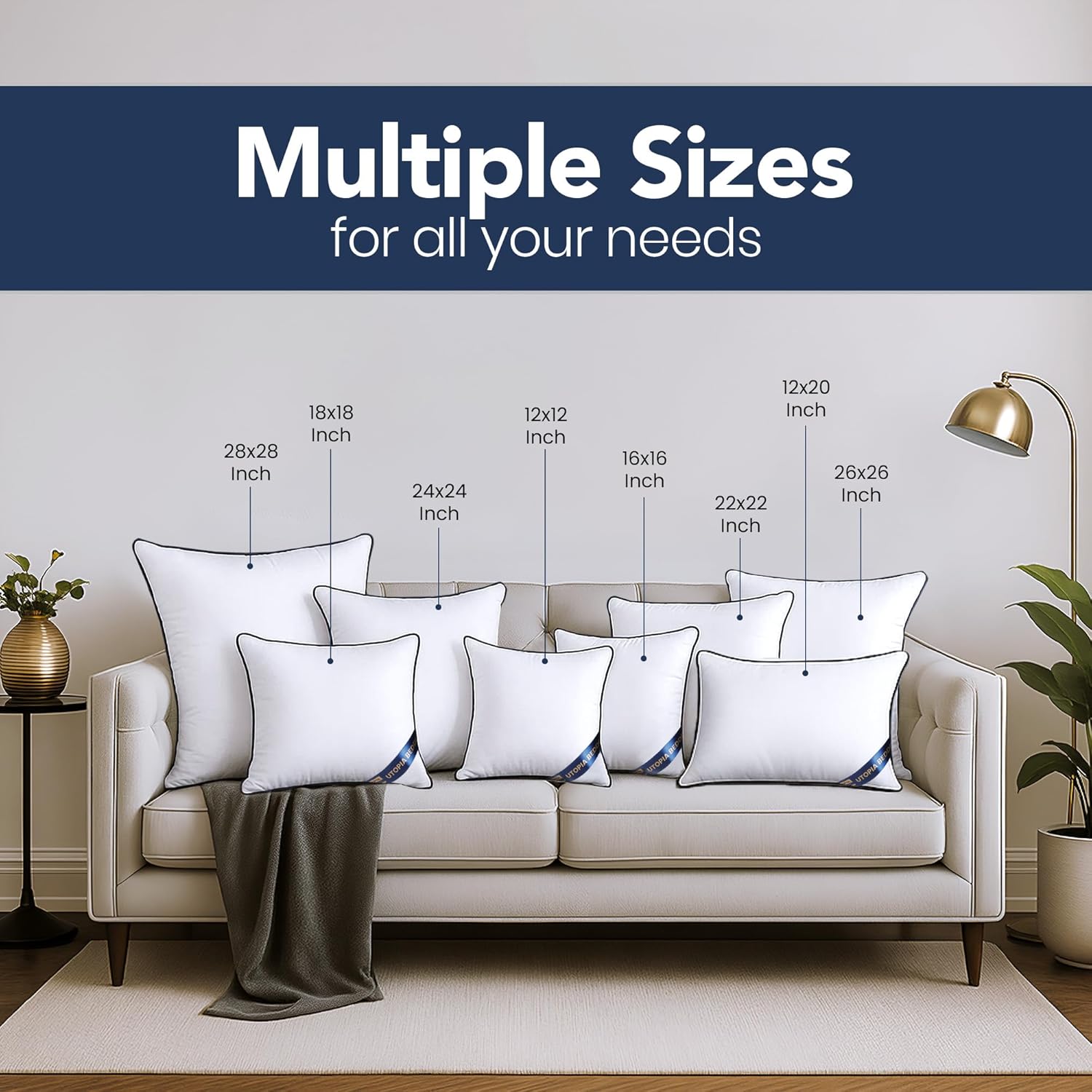 Utopia Bedding Throw Pillow Inserts - Decorative 26 x 26 Inch White Pillows for Sofa & Bed | Pack of 2