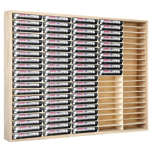 Marsui 100 Slot Cassette Tape Storage Holder Wooden Audio Tape Organizer Cassette Tape Rack for Cassette Collections Audio Accessory
