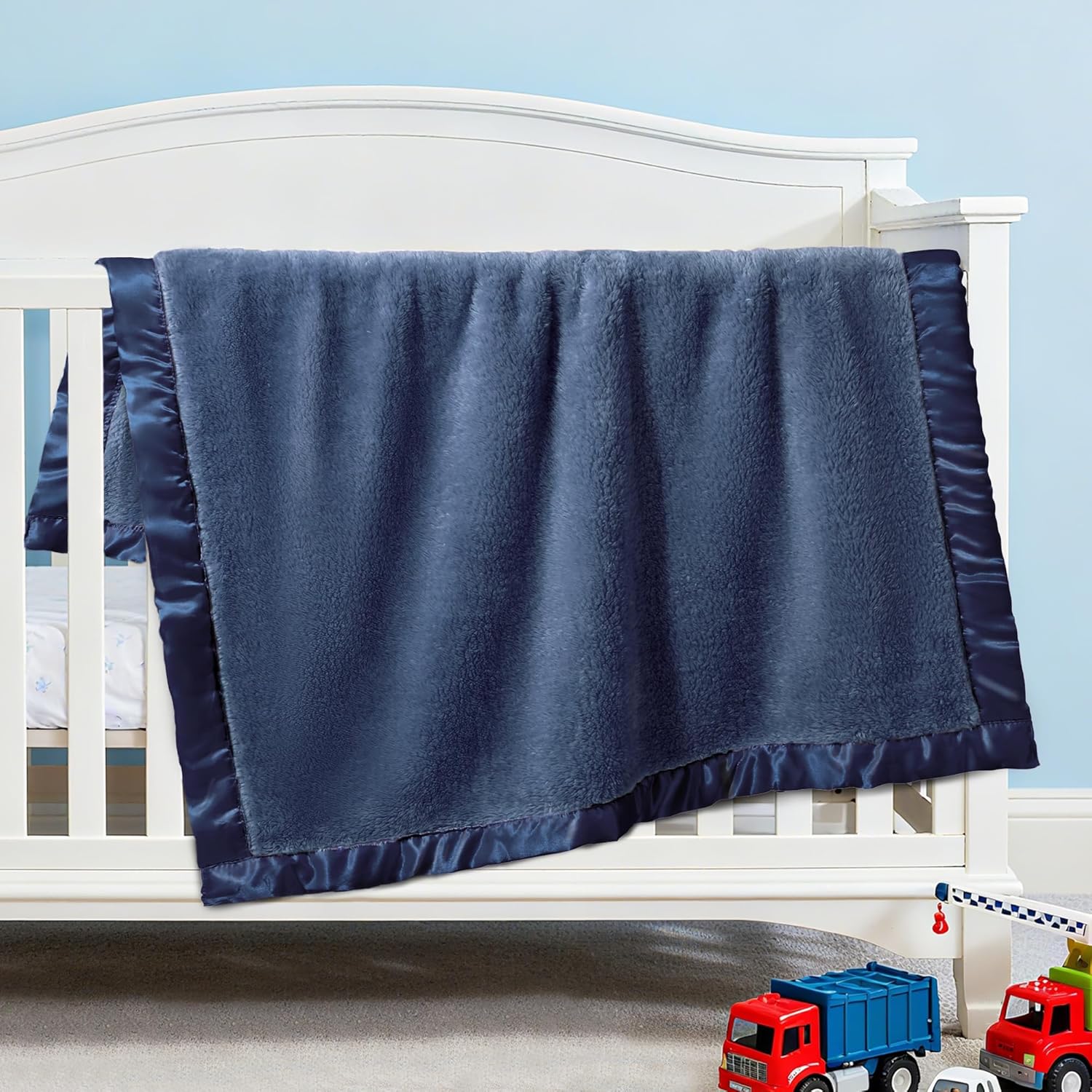Pro Goleem Baby Boy Blanket - Super Soft Plush Fleece Receiving Blanket with Satin Trim | Cozy 30x40 Inch in Navy Blue