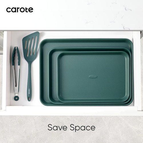 CAROTE 3-Piece Baking Pan Set - Versatile Bakeware Set with 13", 15", & 17" Cookie Sheets in Deep Olive Green