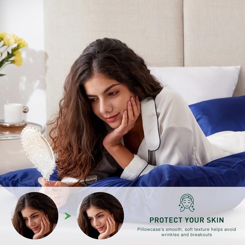 Love's Cabin Satin Pillowcase Set - Cooling Standard Size 20x26 for Hair & Skin, Silky Smooth, Navy