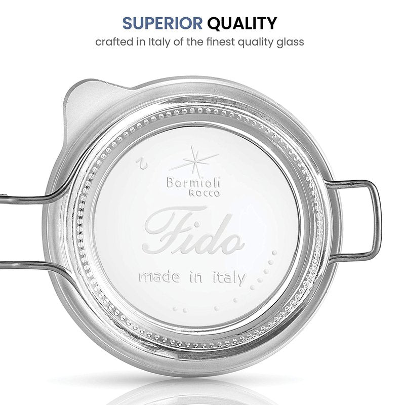Bormioli Rocco Glass Fido Jars - Hermetic Sealed Hinged Airtight Lid for Fermenting, Pantry, Kitchen Storage Jars, Bulk Food Storage Containers, With Paksh Chalkboard Labels (2 Pack) (6 3/4 Ounce (4 Pack))