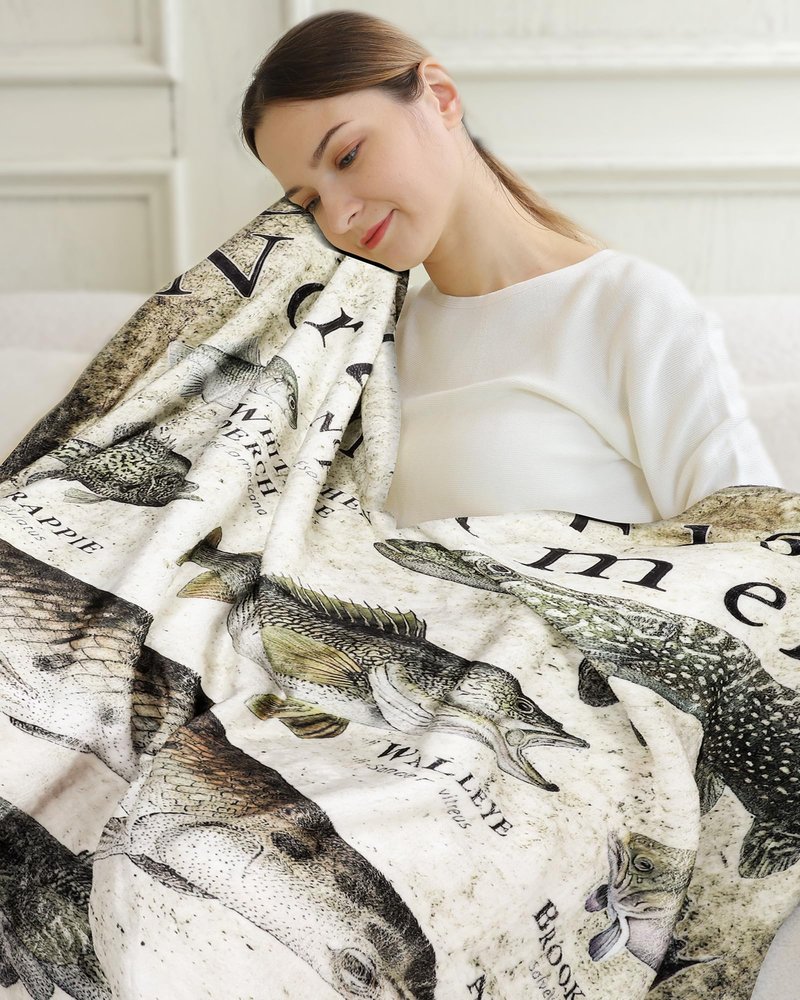 Zacruch Fishing Enthusiast Blanket – North America Sports Fish Design, Funny & Educational Knowledge Blanket, Ideal Bass Fishing Gift for Boys, Dads, Grandpas – Unique Outdoor Lover Present 50"x60"