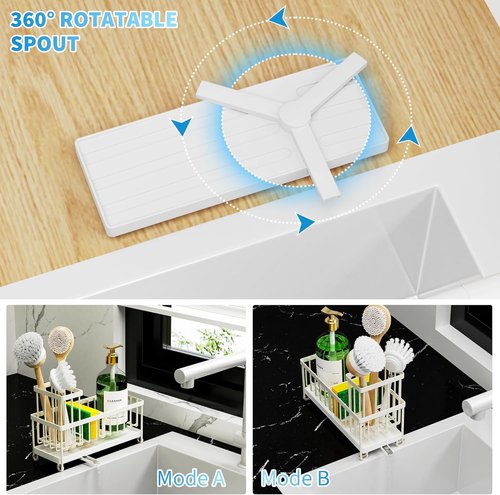 Cisily Kitchen Sink Caddy Organizer - Rustproof 304 Stainless Steel Sponge Holder (Cream, 9.25")