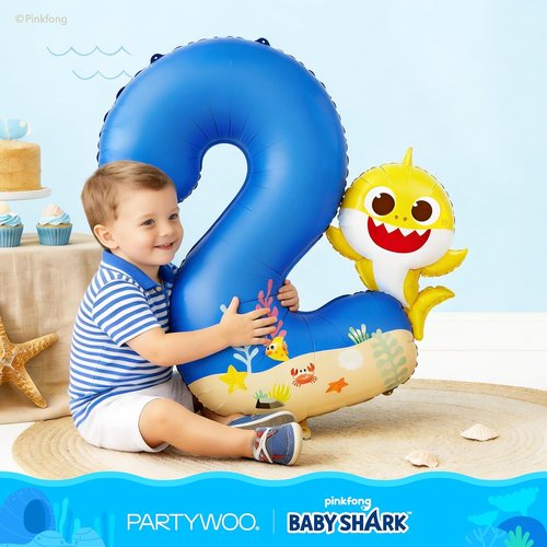 Baby Shark | PartyWoo 40-Inch Blue Foil Number 2 Balloon - Mylar Helium Birthday Decoration for Kids