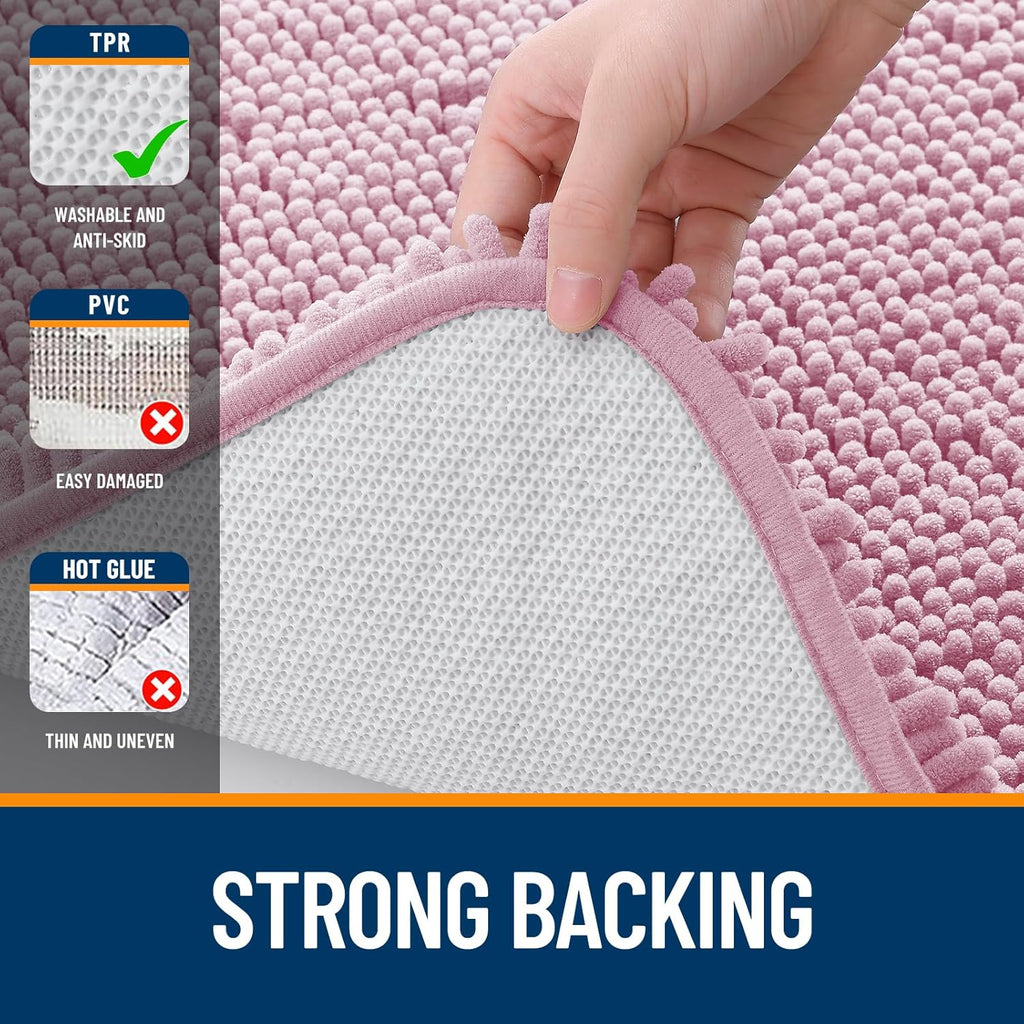 OLANLY Large Bathroom Rugs - Extra Soft Chenille Bath Mat with Rubber Backing | Quick Dry, Machine Washable, Dusty Rose 40x24