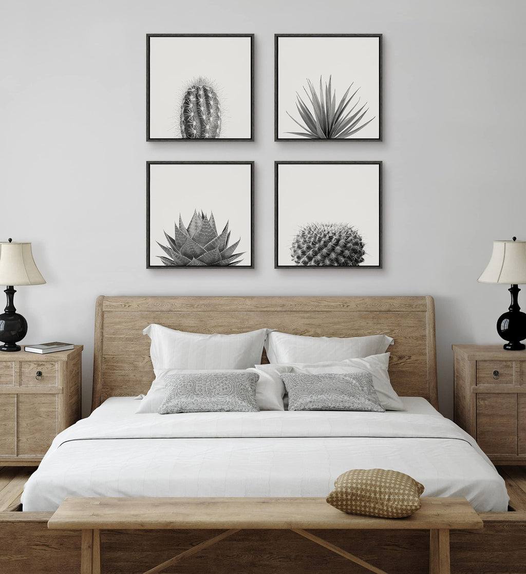 Kate and Laurel Sylvie Haze Agave Succulent Framed Canvas Wall Art by The Creative Bunch Studio, 22x22 Gray, Decorative Succulent Art for Wall