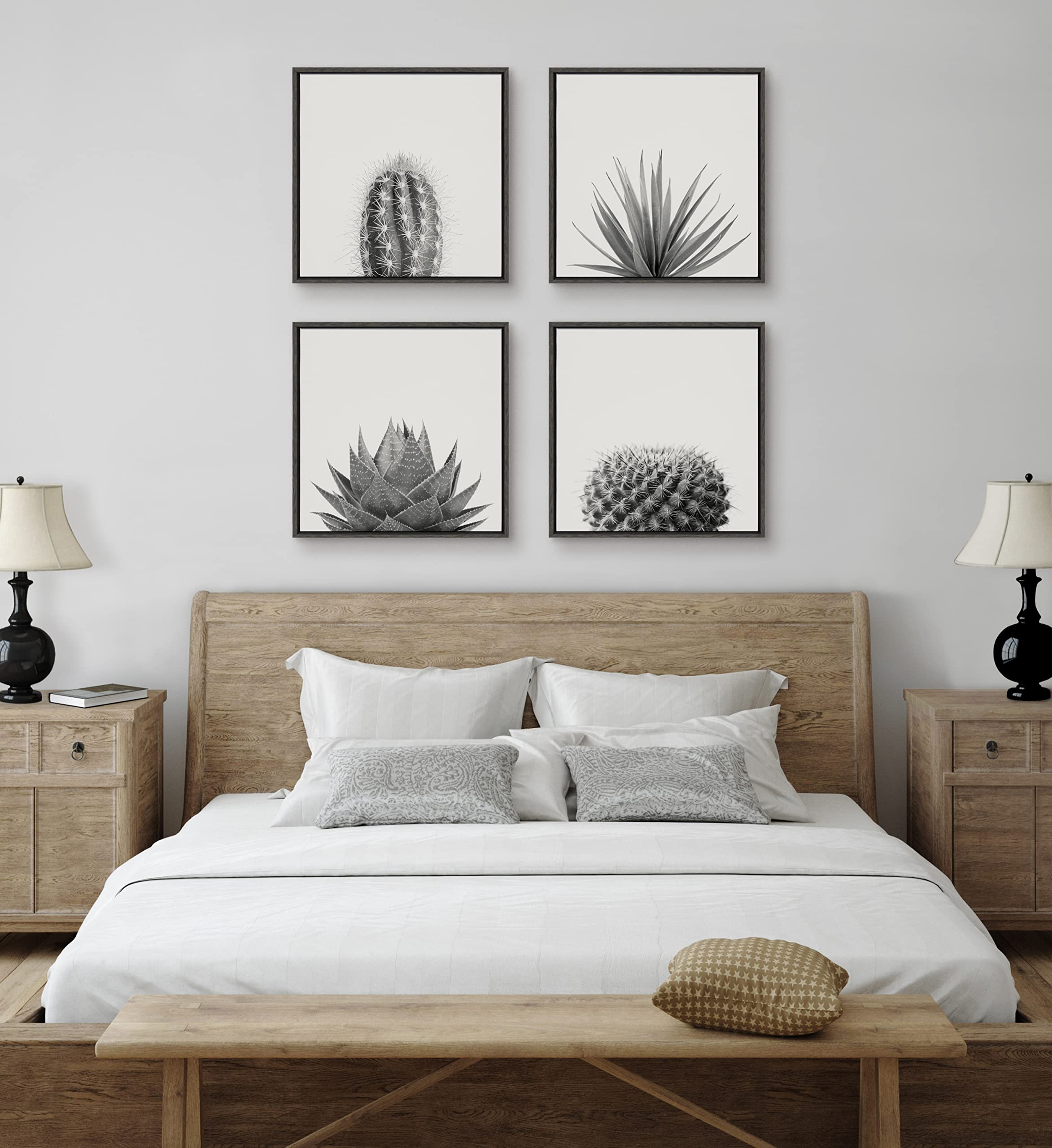 Kate and Laurel Sylvie Haze Agave Succulent Framed Canvas Wall Art by The Creative Bunch Studio, 22x22 Gray, Decorative Succulent Art for Wall