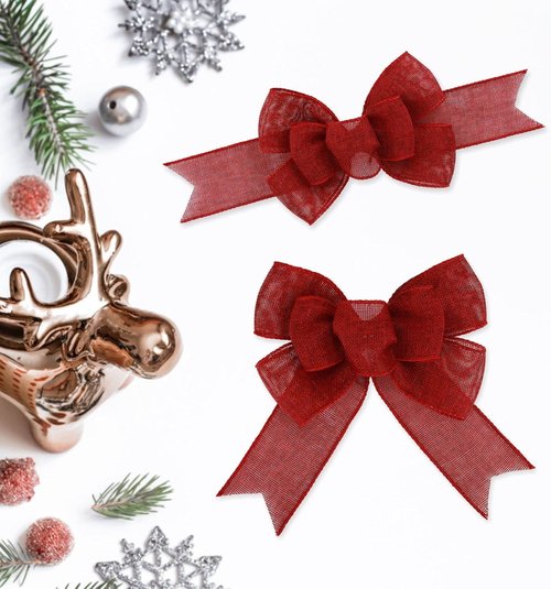 Meseey Burgundy Wired Ribbon - 2 Pcs Handmade Burlap Bows for Wreaths & Gift Wrapping | Outdoor Decor