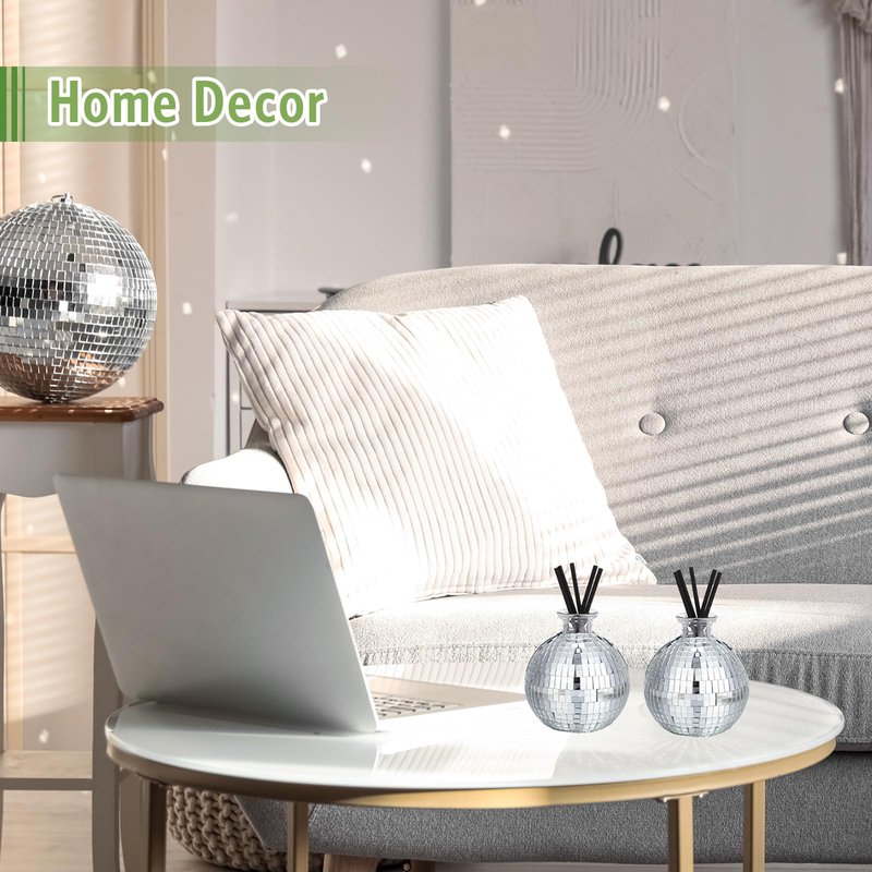 Layhit 12 Pcs Disco Ball Vase for Flower and Plant 4 Inch Small Glass Vase Silver Mirror Mini Disco Ball Planter for Indoor Outdoor Wedding Birthday Home Bedroom Kitchen Office Decoration