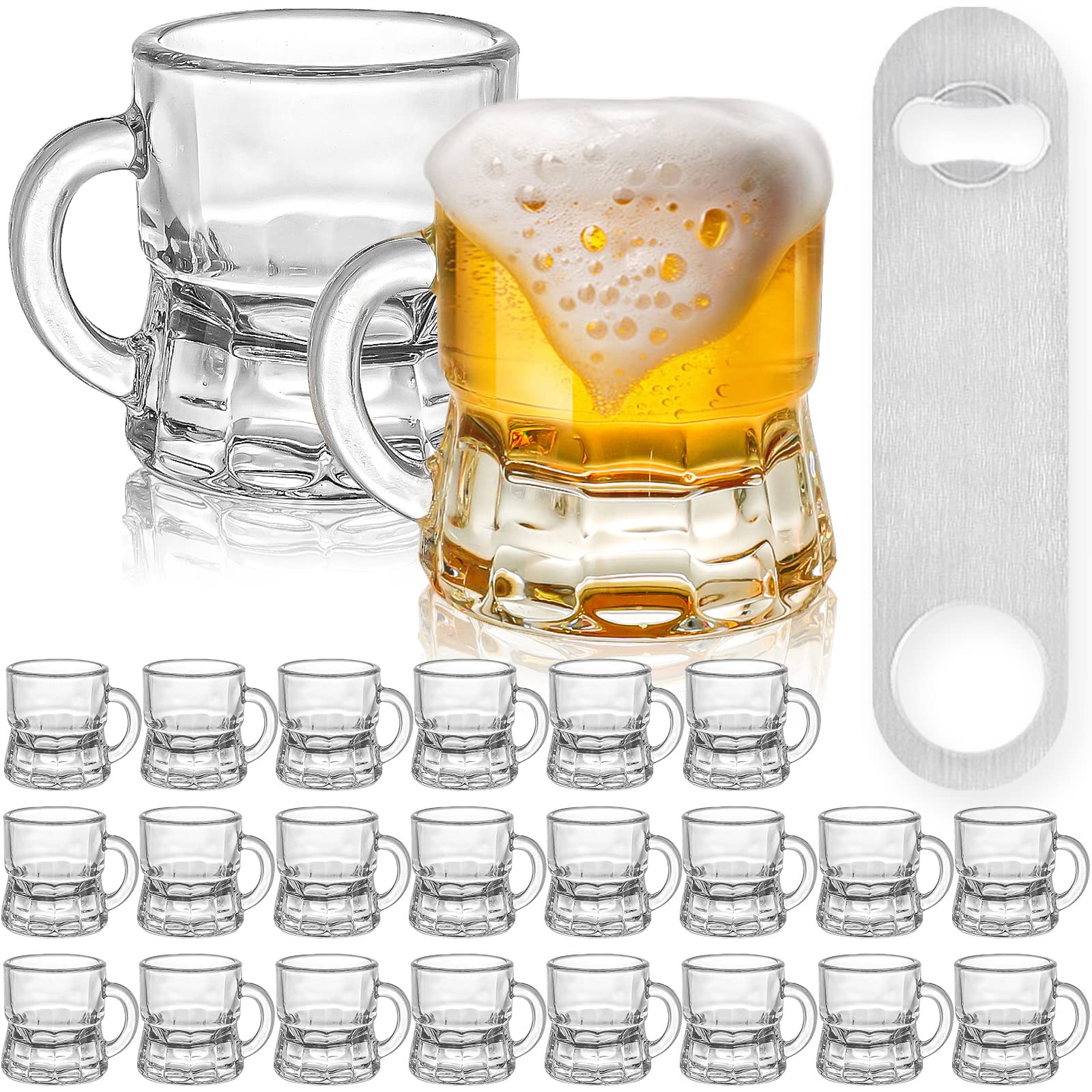 INFTYLE Beer Mug Set of 24, Shot Glasses 1 oz Steins Beer Glass Mason Clear Mugs Small Juice Cups Tasting Glasses for Drinking Beer Festival (Glass, 24 pack-1oz)