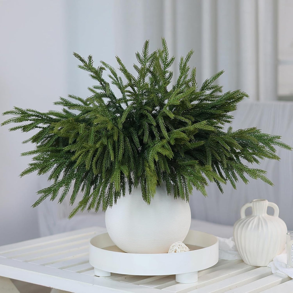 Norfolk Pine Branches - 16 Pcs Real Touch Faux Greenery Stems for DIY Crafts & Holiday Decor | 18”
