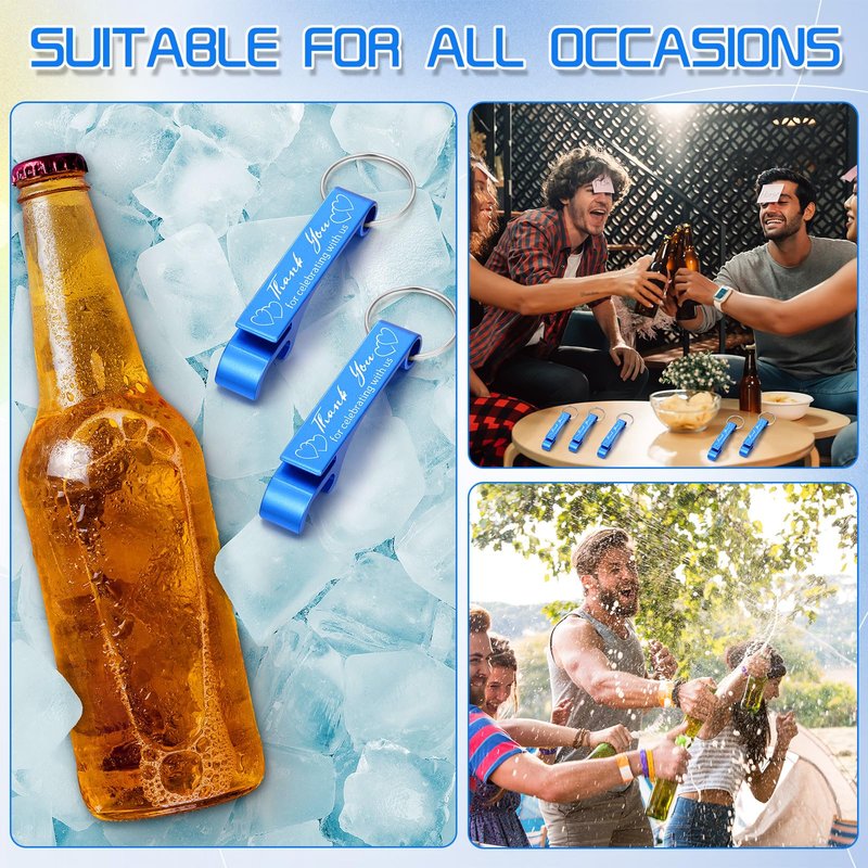 Dandat 100 Pcs Bottle Opener Keychain Bulk Personalized Thank You Wedding Favors for Guests Aluminum Wine Beer Opener Engraved Wedding Guest Gifts for Birthday Party Graduation Souvenirs(Blue)