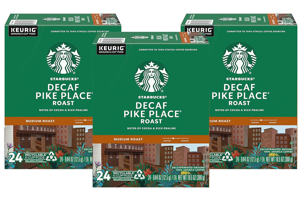 Starbucks Decaf Pike Place Roast K-Cups - Rich Flavor, 72 Count (3 Boxes of 24 K-Cups)