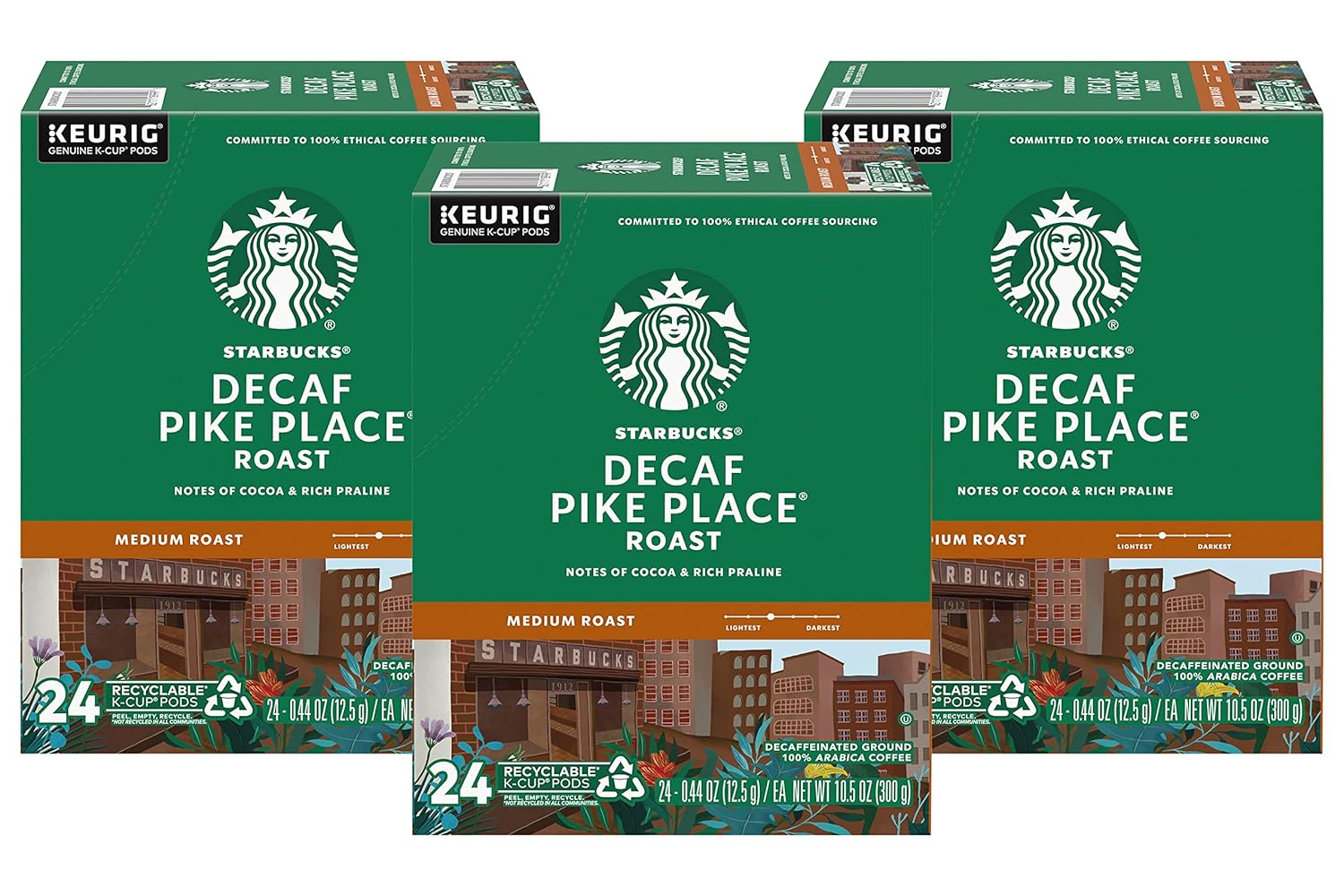 Starbucks Decaf Pike Place Roast K-Cups - Rich Flavor, 72 Count (3 Boxes of 24 K-Cups)