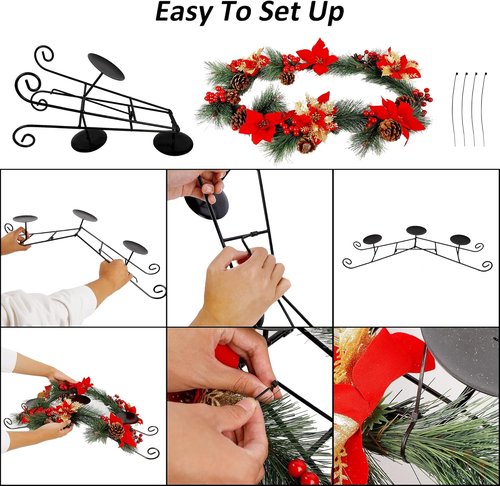 FORUP 26 Inch Christmas Centerpiece - Elegant Tabletop Candle Holders with 3 Flameless Candles | Holiday Decor
