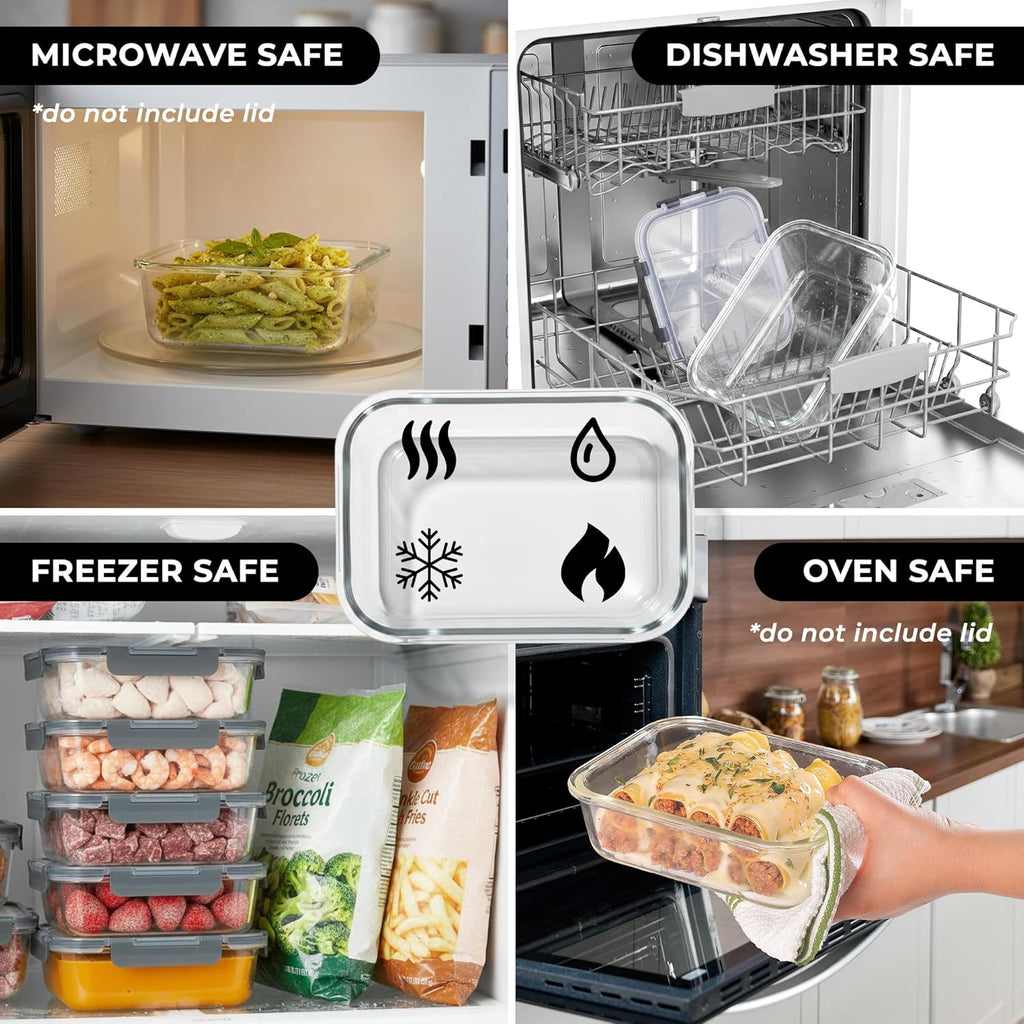 Zulay Kitchen 36oz Glass Tupperware Container Set - 5 Piece BPA-Free Borosilicate Food Storage | Leak-Proof & Oven Safe - Gray