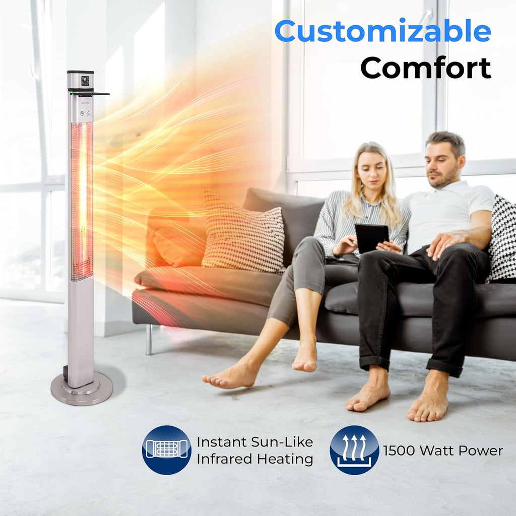 SereneLife Infrared Patio Heater - 1500W Electric Indoor/Outdoor Heater with Remote Control | Portable Silver Design for Restaurants, Patios, Garages, and Decks