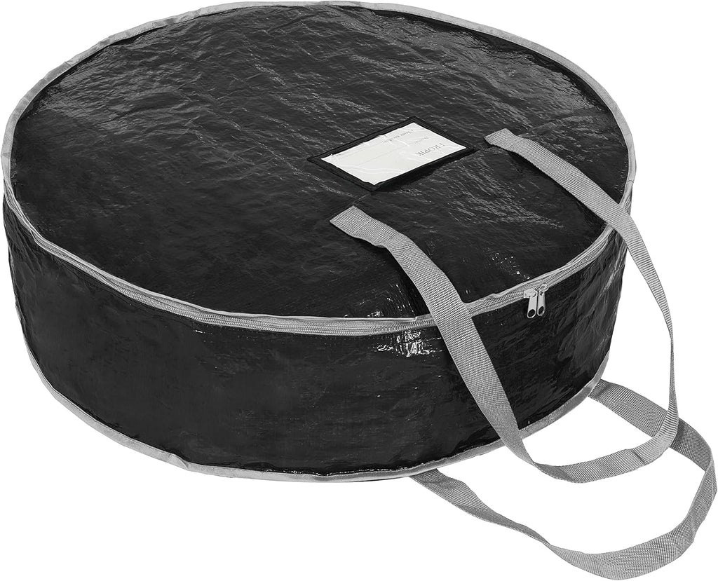 Propik Wreath Storage Bag - Tear Resistant Holiday Garland Container with Heavy Duty Handles | 30” x 30” x 8” (Black)