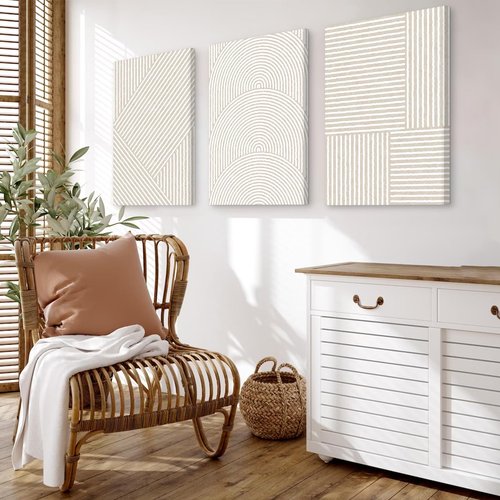Beige Abstract Wall Art Pictures Boho Modern Canvas Wall Decor Neutral Line Wall Art Minimalist Art Abstract Beige Prints Painting Modern Artwork for Living Room Bedroom 16x24x3 Inch Ready to Hang