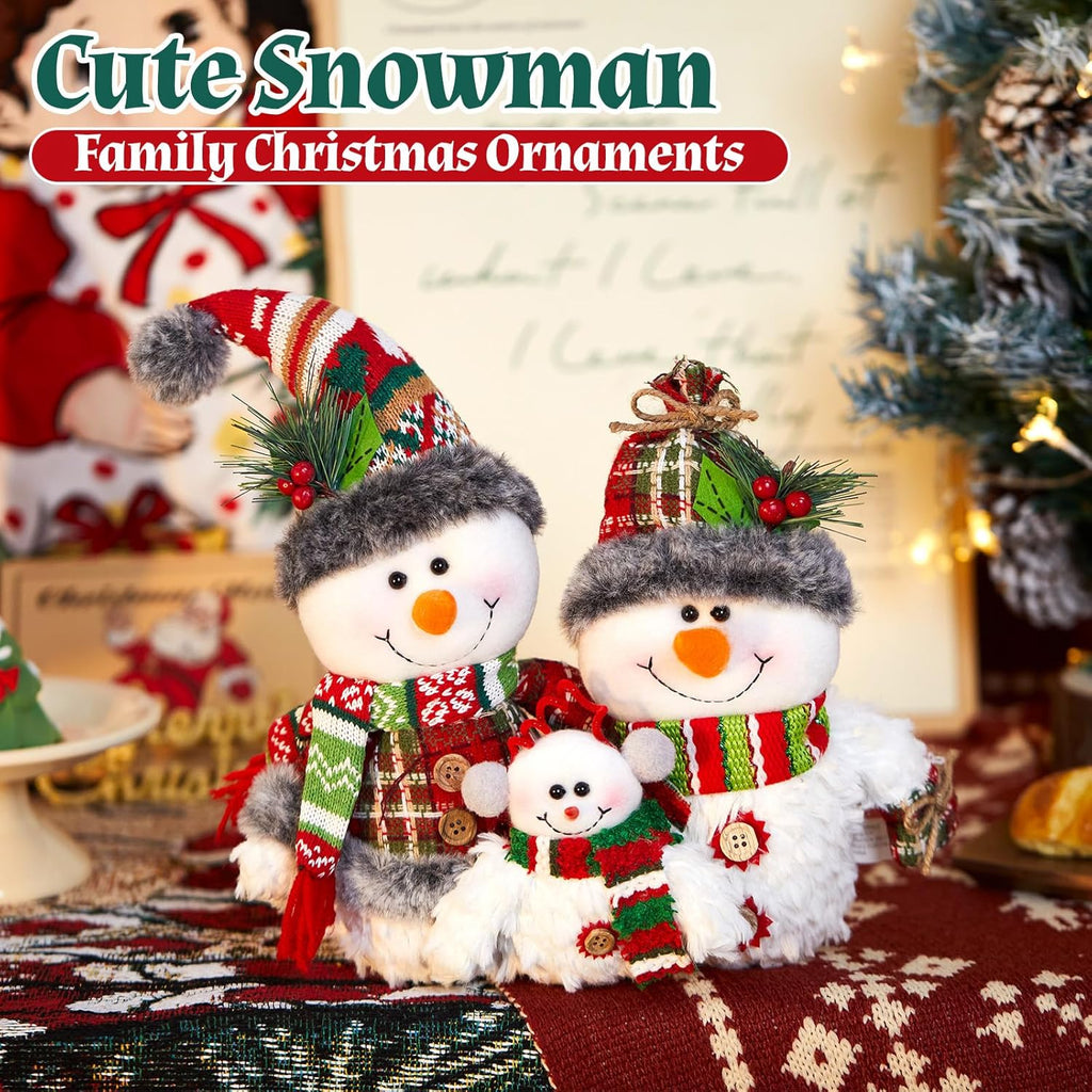 WEWILL 12'' Christmas Snowman Figurine - Cozy Family Decor for Holiday Tabletop & Tree