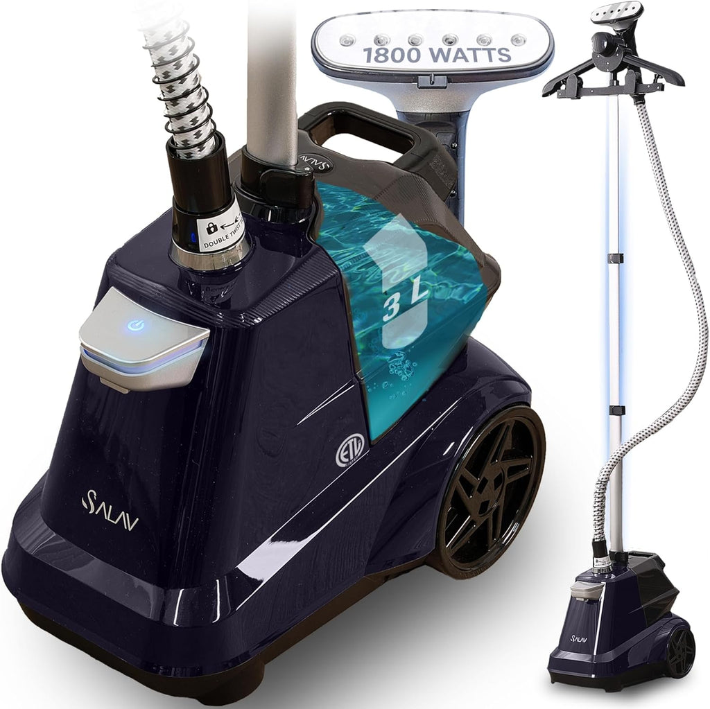 SALAV Heavy Duty Garment Steamer - Extra Large 3L Water Tank & Foot Pedals | 1800W Power, Navy