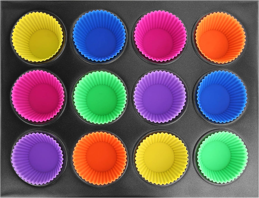 New Star Foodservice Reusable Silicone Baking Cups - Set of 24 Colorful Cupcake Liners