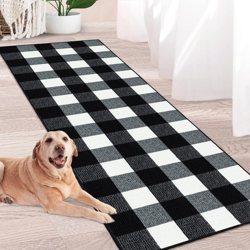 FONEYI Buffalo Plaid Rugs 2' x 6' Black and White Check Rug, Non Slip Indoor/Outdoor Area Rug for Welcome Door Mat, Front Porch, Kitchen, Entry Way, Living Room, Entryway, Farmhouse