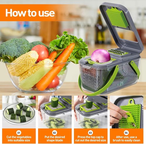 APSARAS USA Pro 18-in-1 Vegetable Chopper - Versatile Food Slicer & Cutter with 1.8L Container for Quick Meal Prep