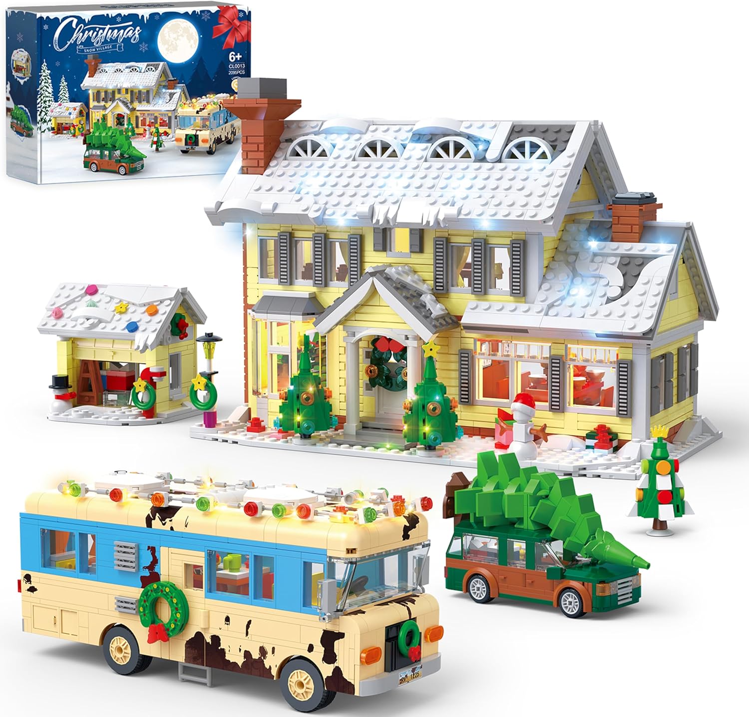 Snow Village Building Set - 4-in-1 Christmas Vacation House & RV Model Kit | 2056 PCS for Kids & Adults