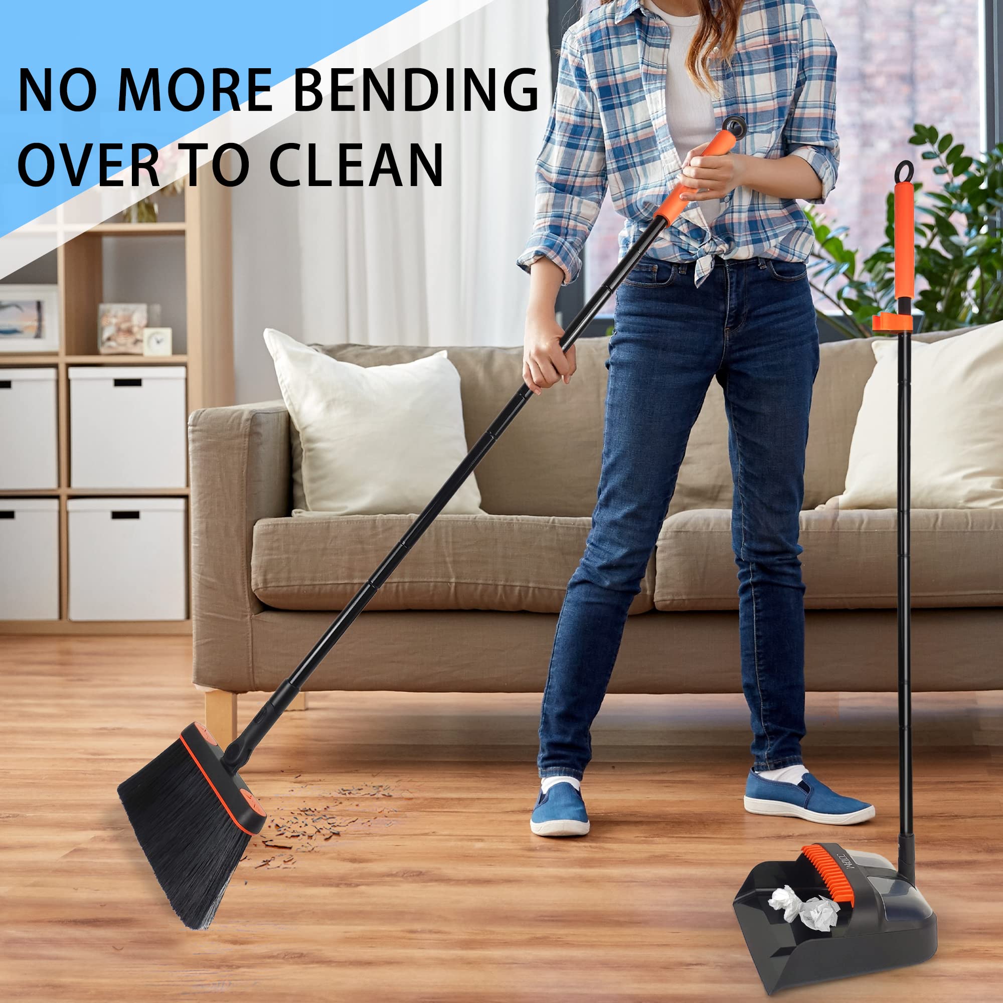 JEHONN Carpet Floor Sweeper with Horsehair, Broom and Dustpan Set for Home