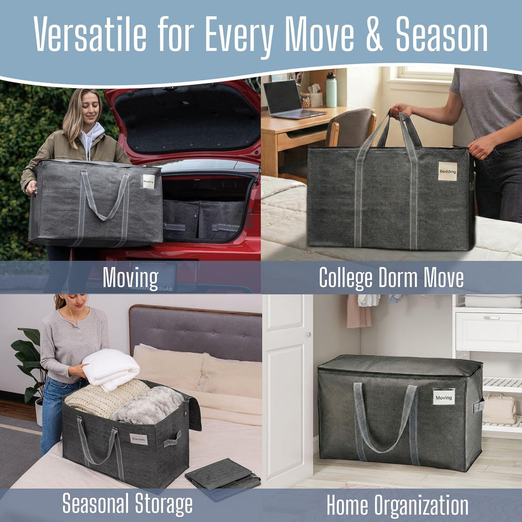 VENO Heavy Duty Moving Bags - 8 Pack Extra Large Storage Solution with Reinforced Handles & Zippers | Foldable & Reusable for Clothes & Dorms
