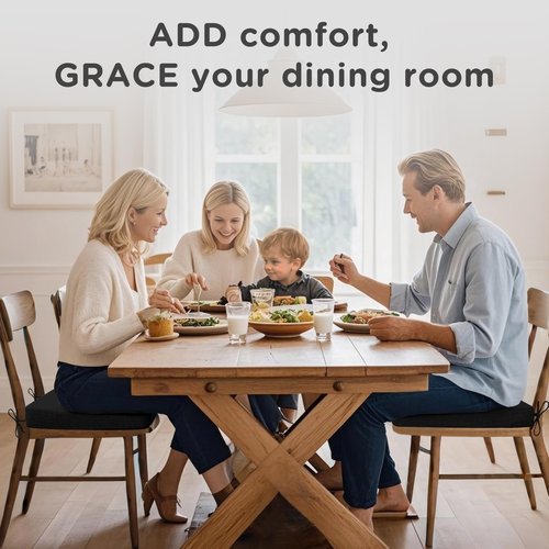 AddGrace Square Chair Cushions for Dining Chairs 4 Pack Non Slip Seat Cushions for Kitchen Chairs Indoor Thick Dining Room Chair Pads with Ties and Removable Cover 16'' x 16'' x 2'' (4, Black)