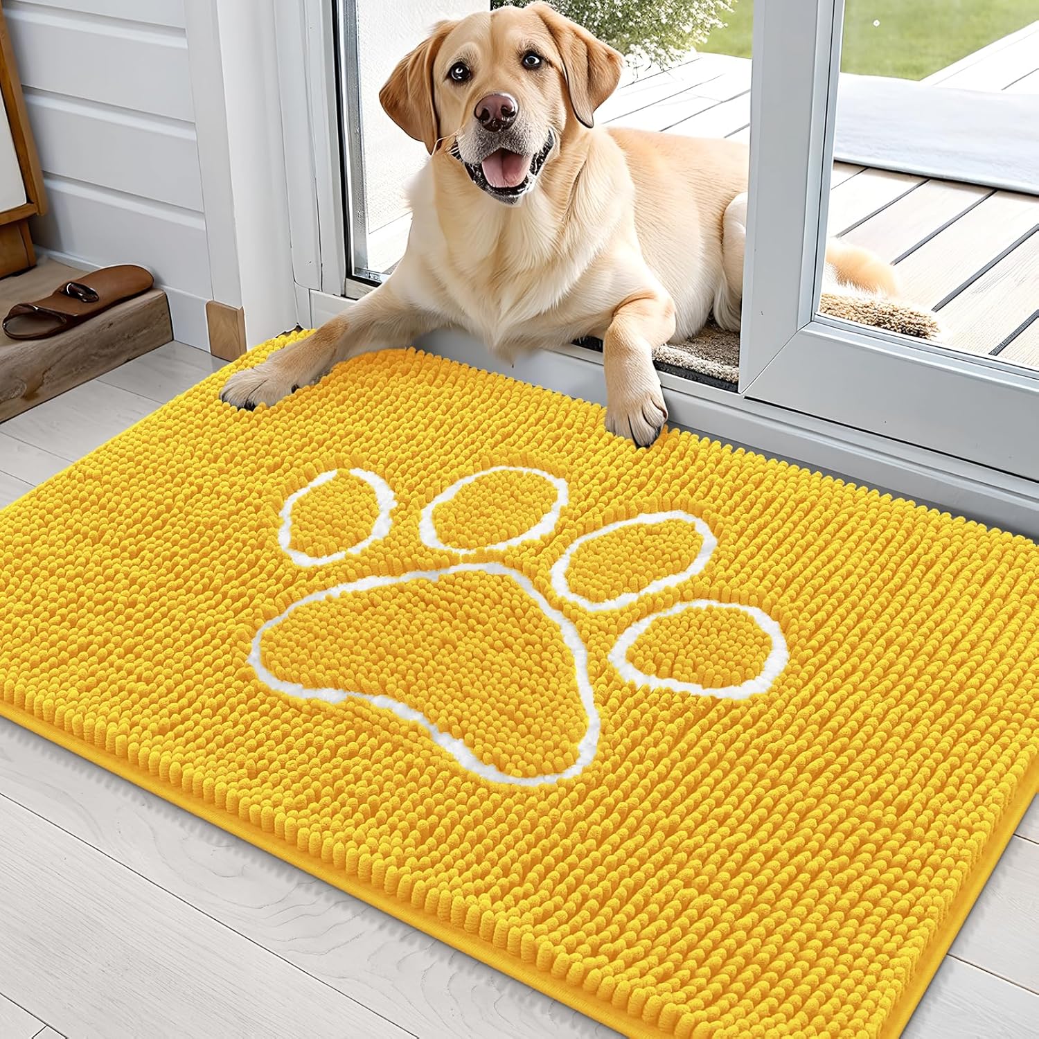 OLANLY Dog Door Mat - Absorbent Non-Slip Mud Mat for Paws | 36x24 Yellow Chenille Design