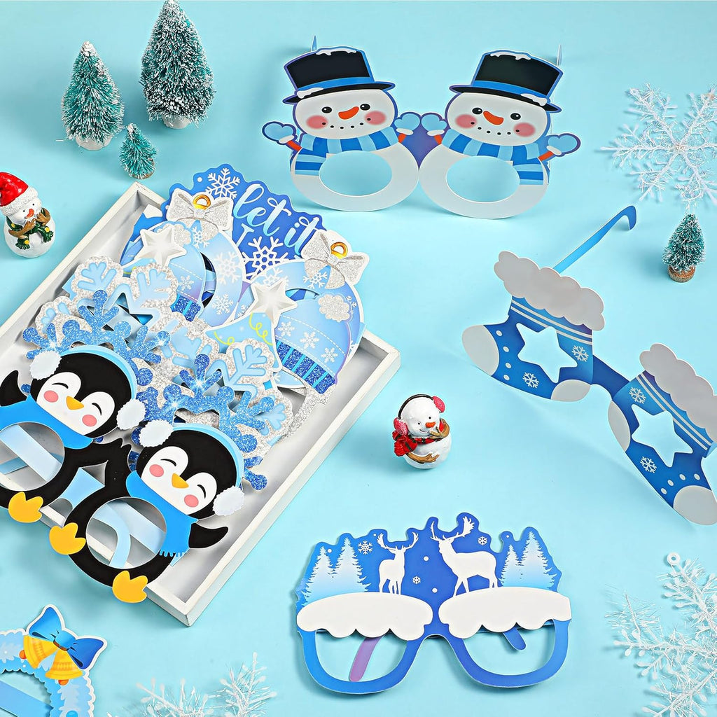 Skiennix Winter Party Favors - 36 Pcs Snowflake Paper Eyeglasses for Holiday Celebrations