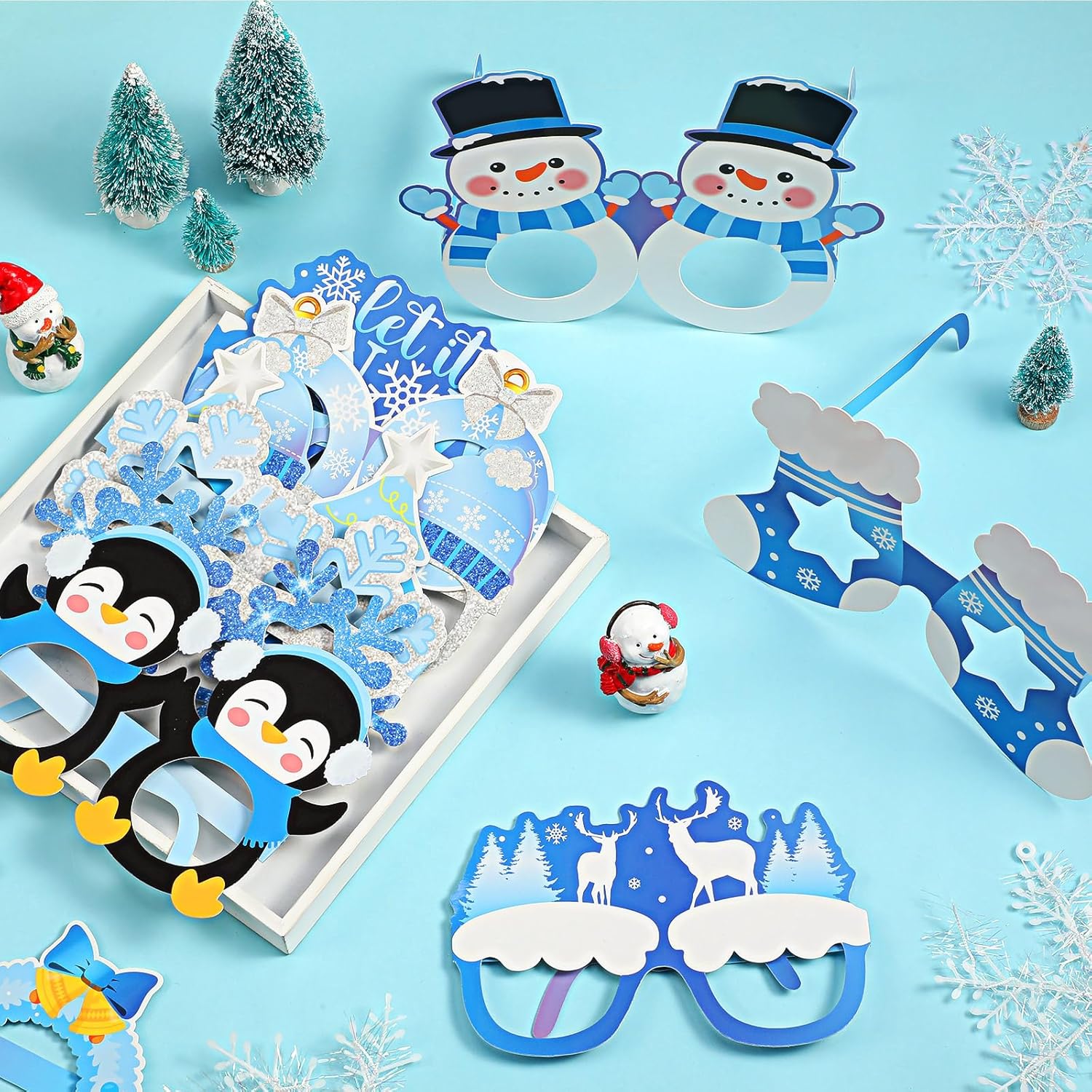 Skiennix Winter Party Favors - 36 Pcs Snowflake Paper Eyeglasses for Holiday Celebrations