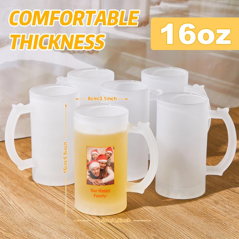 Mifoci 2 Pcs Sublimation Blank Beer Mugs Personalized Tazas Para Present 16 oz Frosted Beer Glass Cups Can Add Photo Text or Images on Gift for Dad Husband Groomsmen Father's Day Wedding Oktoberfest