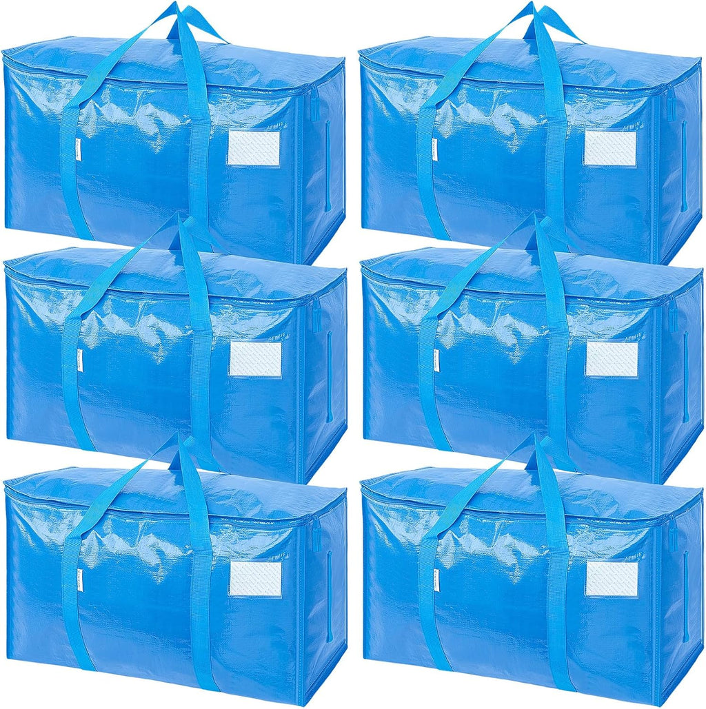 TICONN Extra Large Heavy-Duty Moving Bags - Durable Storage with Zippers & Handles | 6 Pack, Sky Blue