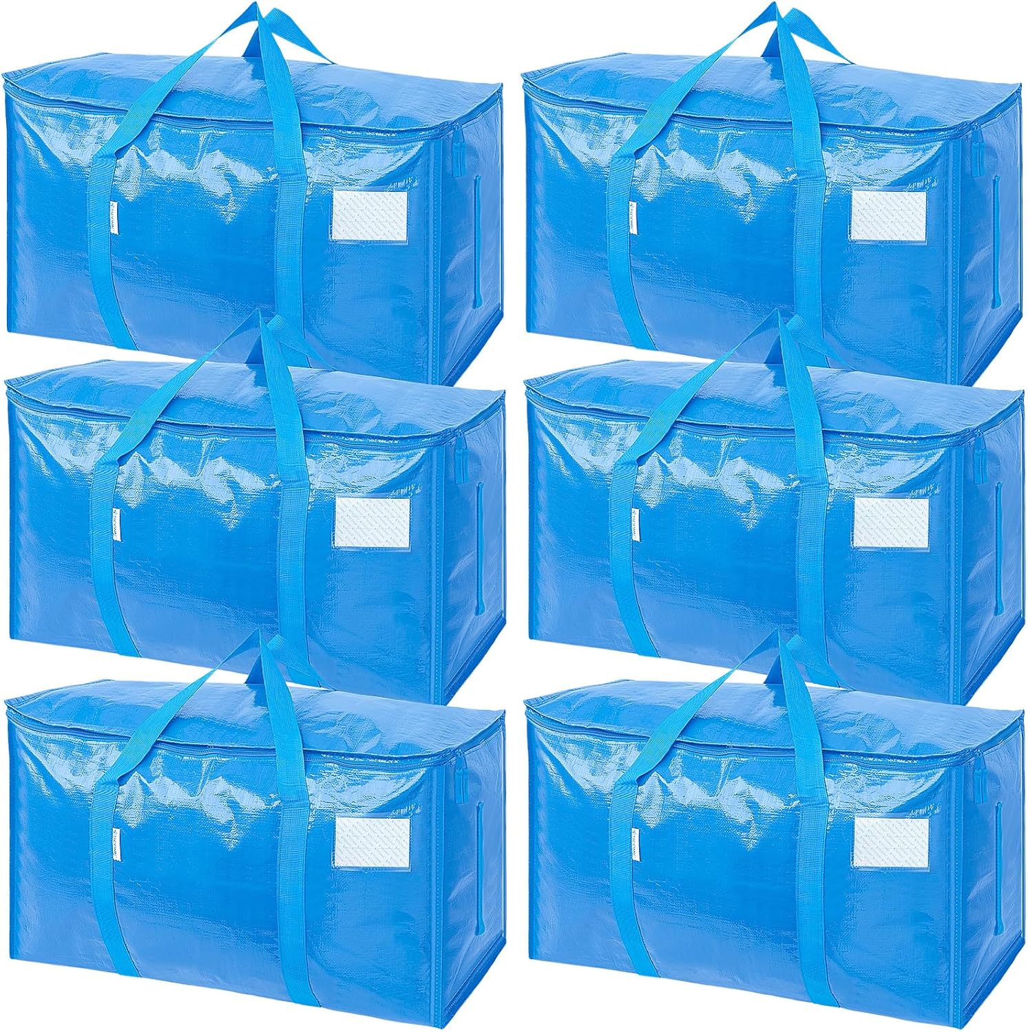 TICONN Extra Large Heavy-Duty Moving Bags - Durable Storage with Zippers & Handles | 6 Pack, Sky Blue
