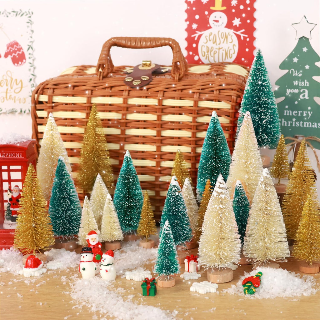 Skiennix Mini Christmas Trees - 30 Pcs Artificial Bottle Brush Trees in 5 Sizes for Festive Home Decor