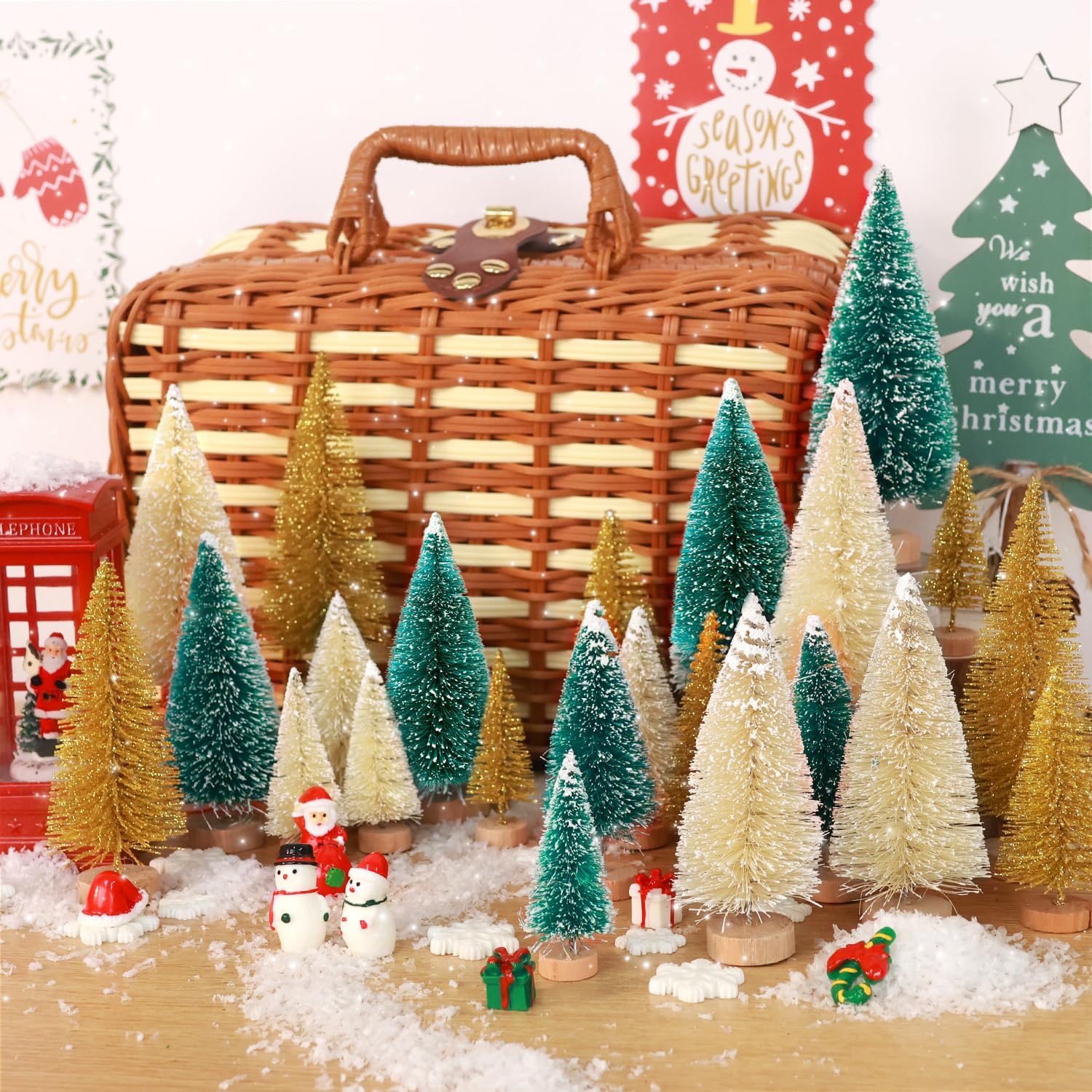 Skiennix Mini Christmas Trees - 30 Pcs Artificial Bottle Brush Trees in 5 Sizes for Festive Home Decor