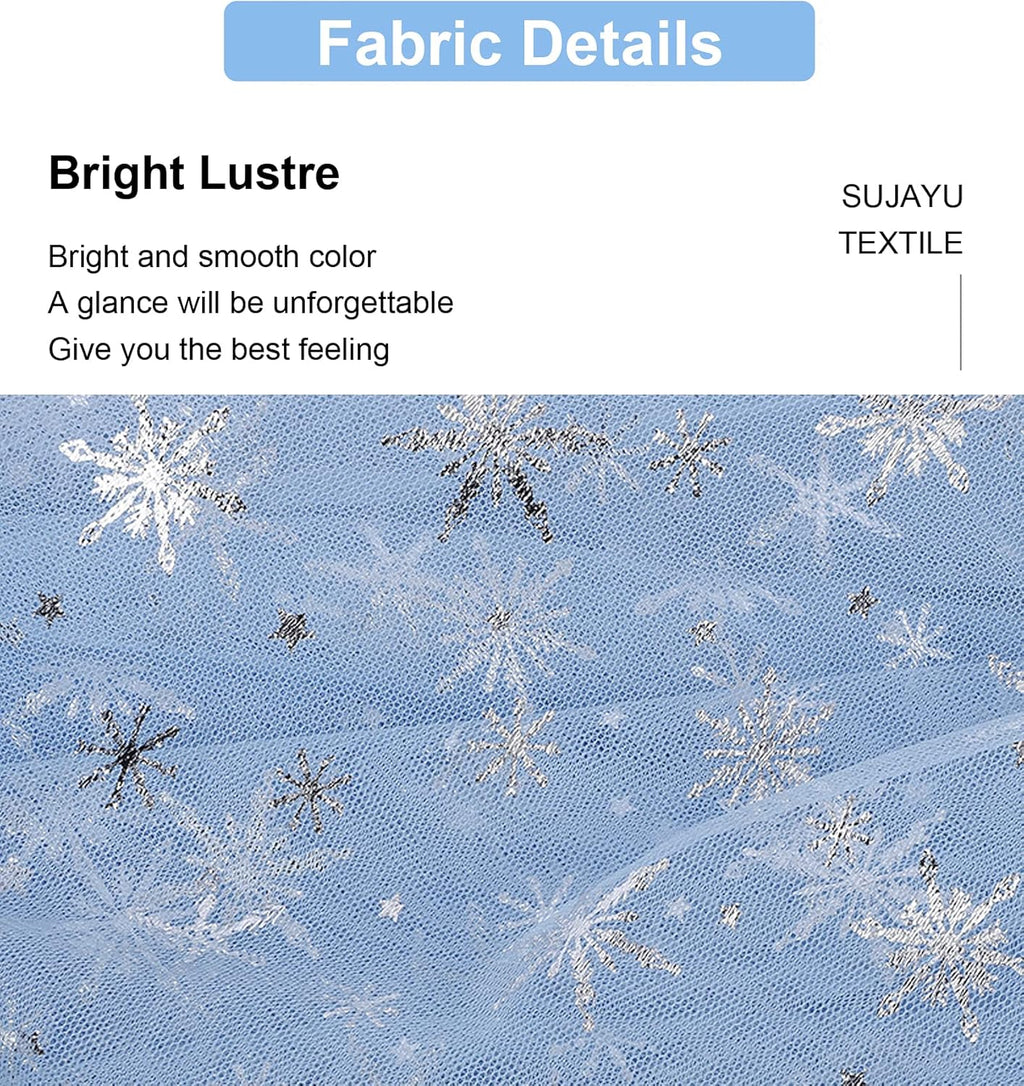 SUJAYU Snowflake Organza Fabric - Sheer Silver Foil Tablecloth & Christmas Tree Skirt (59" x 118", Blue)