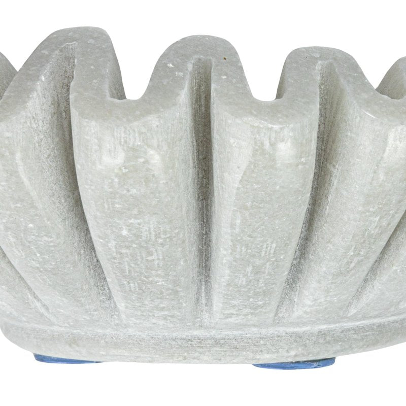 Creative Co-Op Round Marble Pleated Dish, White
