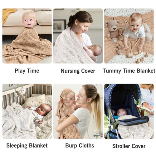 Pinuotu Cotton Knitted Baby Blanket – Neutral Swaddle Receiving Blanket for Newborn, Toddler, Boys & Girls, Crib or Stroller Blanket with Gift Box, 31×40 Inch (White)