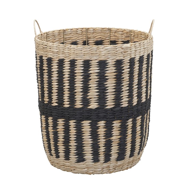 Household Essentials Cattail and Paper Pillar Basket, Natural and Black