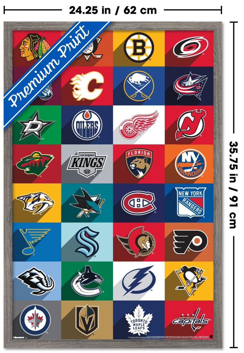 NHL League - Logos 25 Wall Poster, 34L" x 22.4W", Barnwood Framed Version