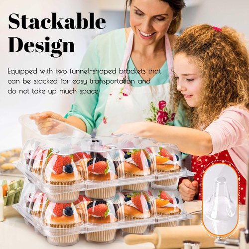 NPLUX 12 Count Cupcake Containers 20 Pack Cupcake Holders with Detachable Tall Dome Lids Clear Plastic Stackable Cupcake Boxes for 240 Cupcakes, BPA Free, Standard Size