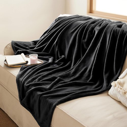 Bedsure GentleSoft Fleece Throw Blanket - Cozy Lightweight Plush Black Blanket for Sofa, 50x60 Inches