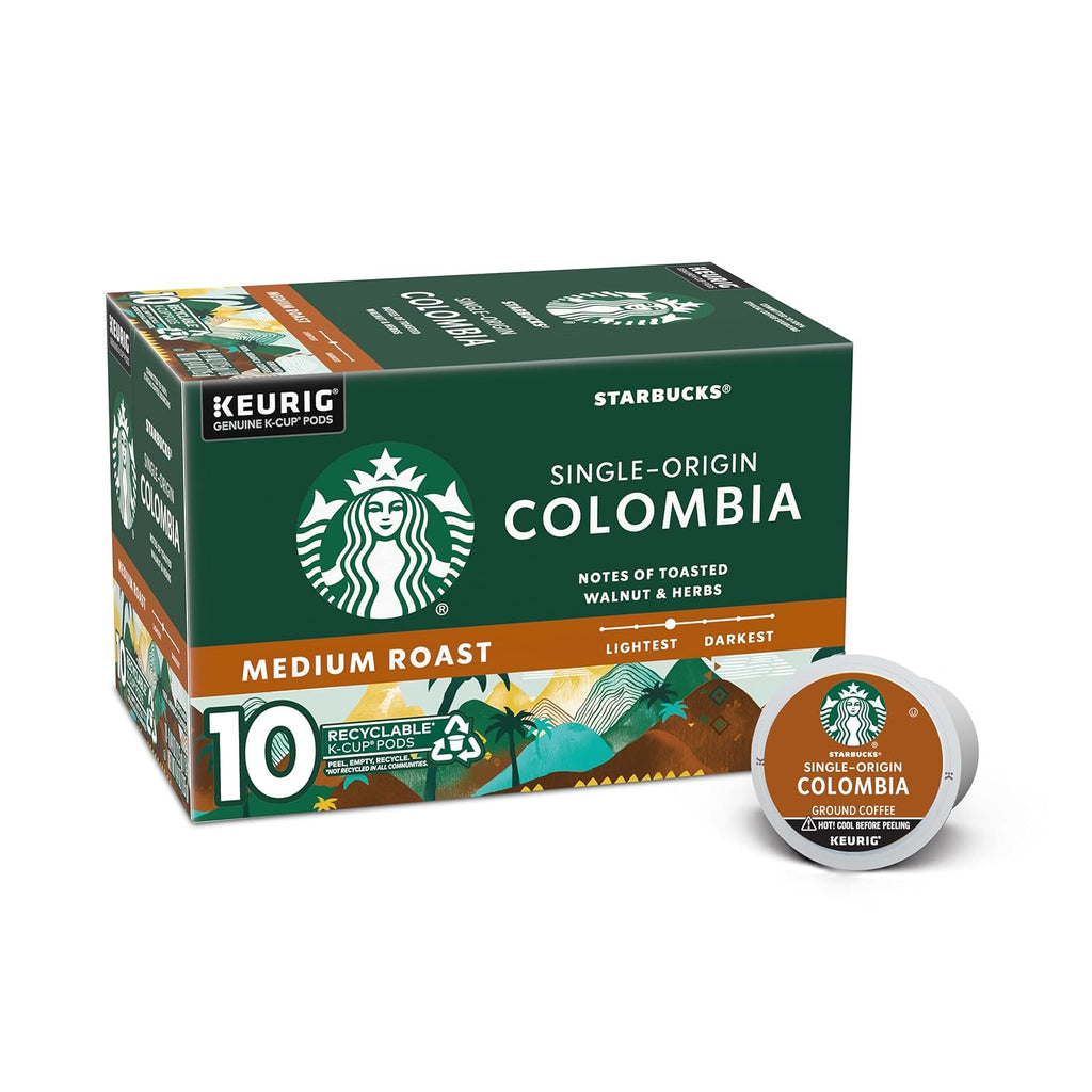 Starbucks K-Cup Coffee Pods - Medium Roast Colombian Coffee, 100% Arabica | 10 Pods Per Box