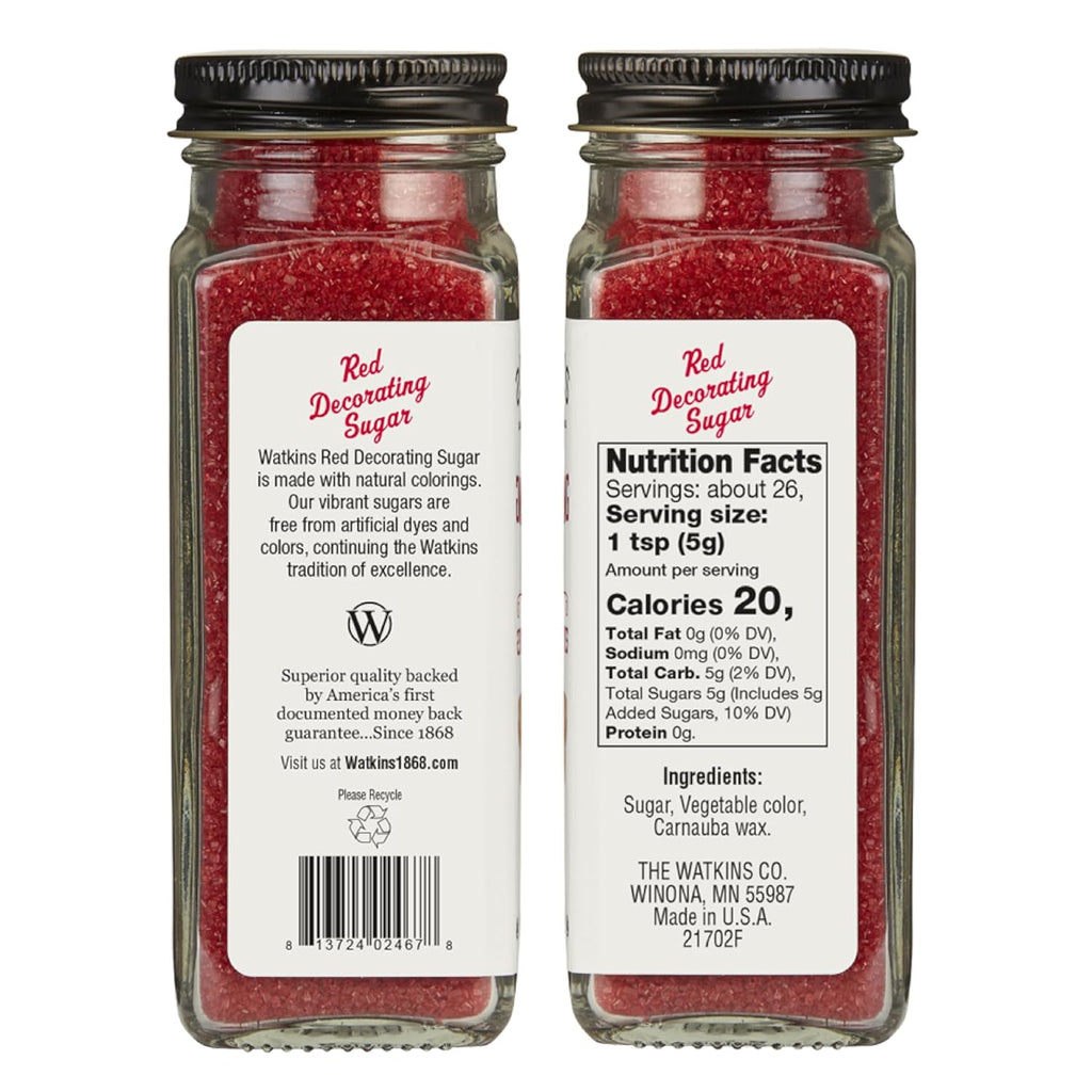 Watkins Red Decorating Sugar - Non-GMO, Kosher, No Artificial Dyes | 4.7 Ounce Jar